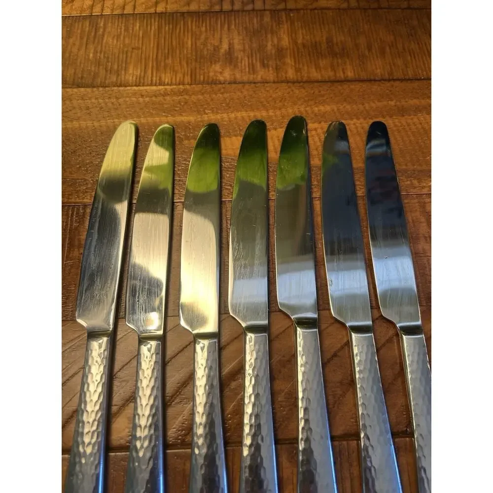 Wallace Continental Hammered Handle Set of 7 Dinner Knives 18/10 Stainless Steel